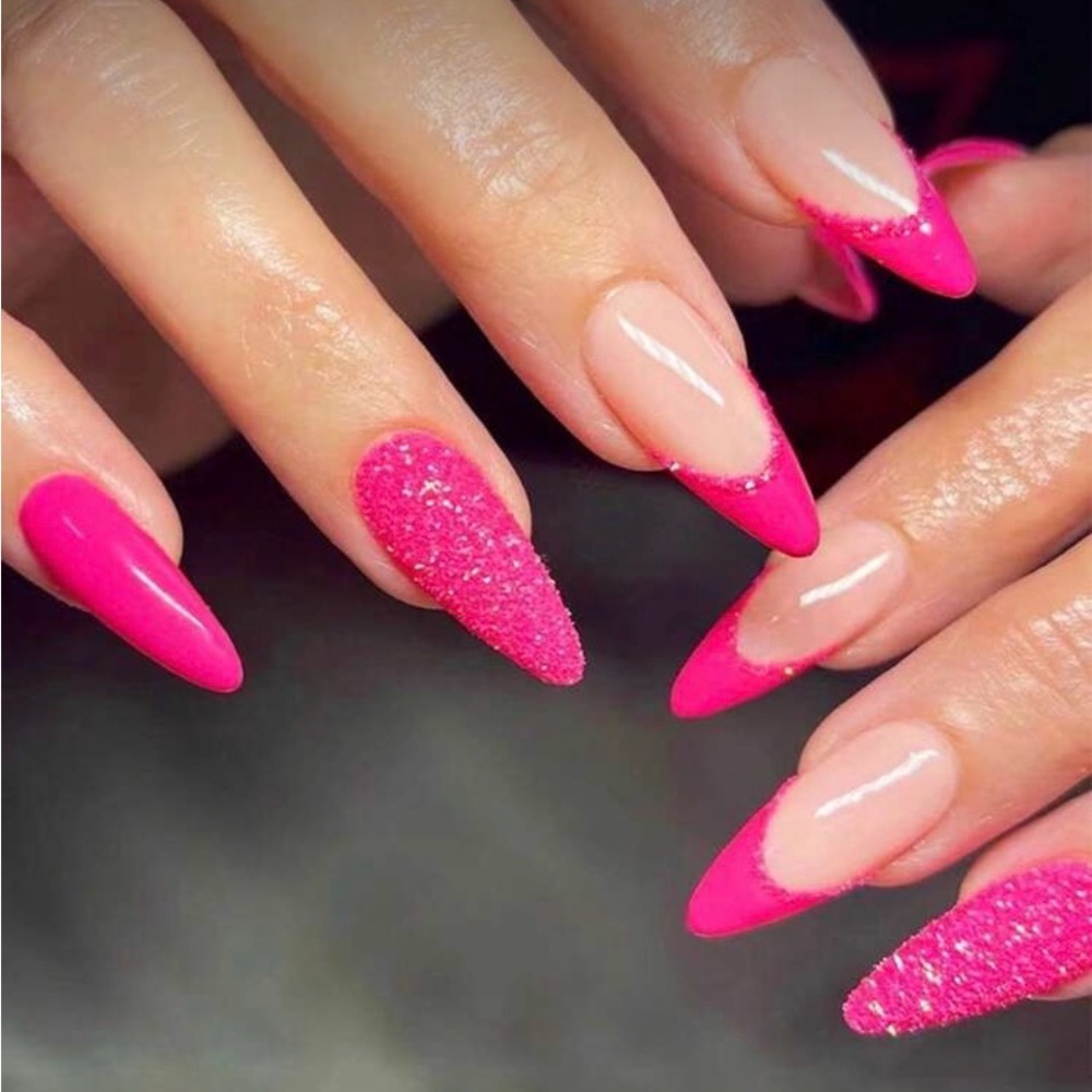 Pink Fuchsia Long Almond Nail Kit | Press-On Nails | French Tips | New